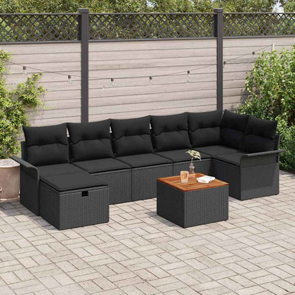 Trädgårdsoffset med kudde med lagring 8 pcs Svart Poly rattan