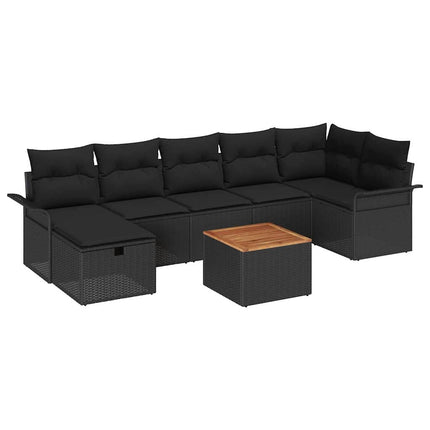 Trädgårdsoffset med kudde med lagring 8 pcs Svart Poly rattan