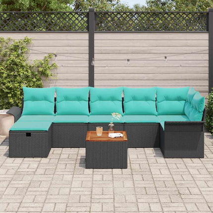 Trädgårdsoffset med kudde med lagring 8 pcs Svart Poly rattan