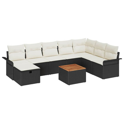 Trädgårdsoffset med kudde med lagring 9 pcs Svart Poly rattan