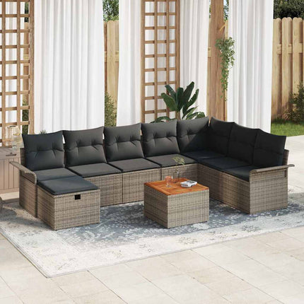 Trädgårdsoffset med kudde med lagring 9 pcs Grå Poly rattan