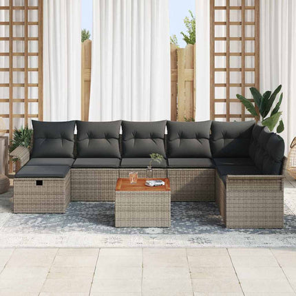 Trädgårdsoffset med kudde med lagring 9 pcs Grå Poly rattan