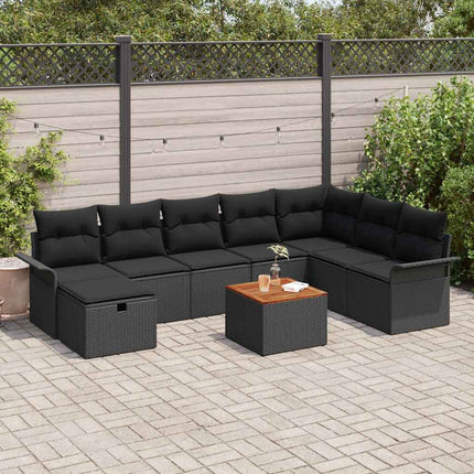 Trädgårdsoffset med kudde med lagring 9 pcs Svart Poly rattan