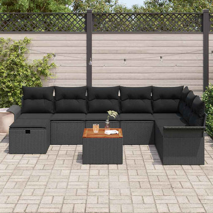 Trädgårdsoffset 9 st Svart Poly rattan