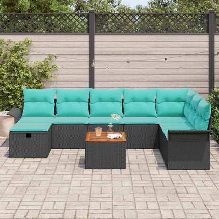 Trädgårdsoffset med kudde med lagring 9 pcs Svart Poly rattan