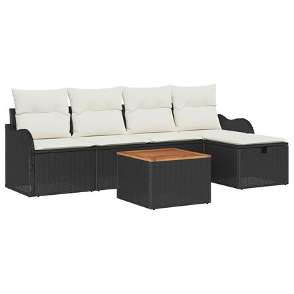Trädgårdsoffset med kudde med lagring 6 pcs Svart Poly rattan