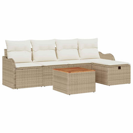 Trädgårdsoffset med kudde med lagring 6 pcs Beige Poly rattan