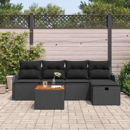 Trädgårdsoffset med kudde med lagring 6 pcs Svart Poly rattan