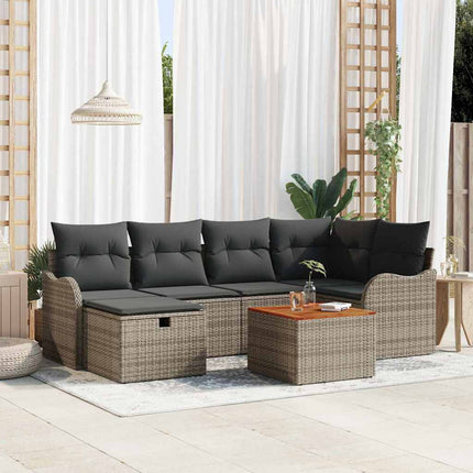 Trädgårdsoffset med kudde med lagring 7 pcs Grå Poly rattan