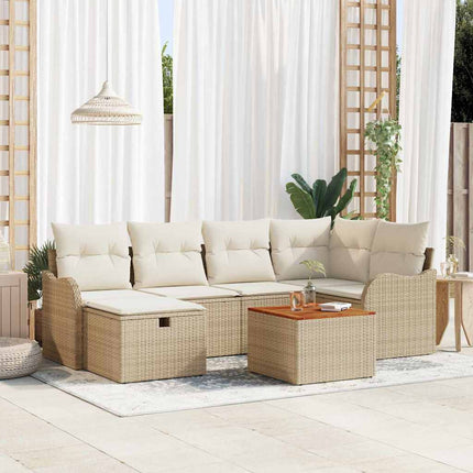 Trädgårdsoffset med kudde med lagring 7 pcs Beige Poly rattan
