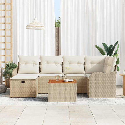 Trädgårdsoffset 7 st Beige Poly rattan