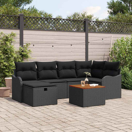 Trädgårdsoffset med kudde med lagring 7 pcs Svart Poly rattan