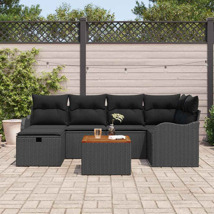 Trädgårdsoffset med kudde med lagring 7 pcs Svart Poly rattan