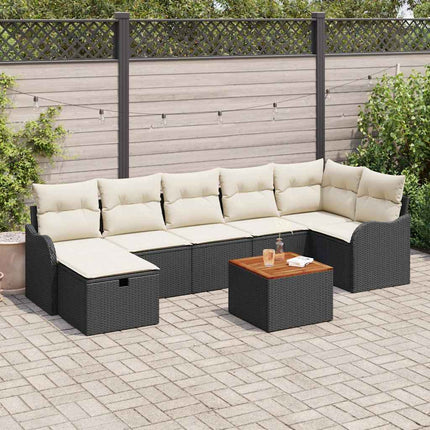 Trädgårdsoffset med kudde med lagring 8 pcs Svart Poly rattan