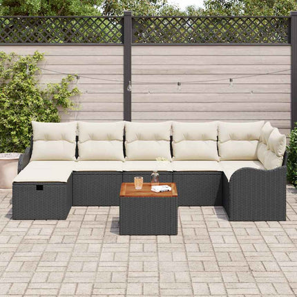 Trädgårdsoffset med kudde med lagring 8 pcs Svart Poly rattan