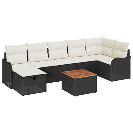 Trädgårdsoffset med kudde med lagring 8 pcs Svart Poly rattan