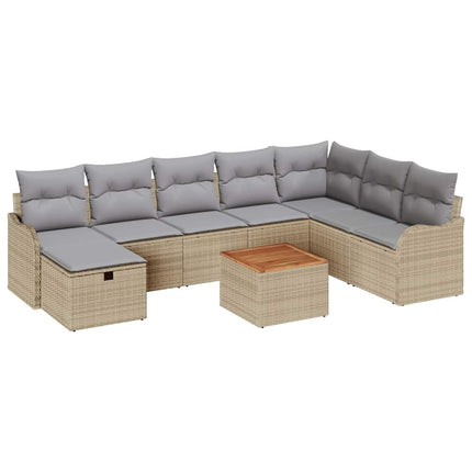 Trädgårdsoffset 9 st Beige Poly rattan