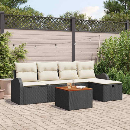 Trädgårdsoffset med kudde med lagring 6 pcs Svart Poly rattan