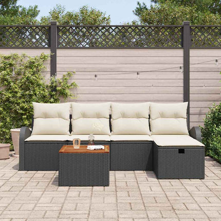 Trädgårdsoffset med kudde med lagring 6 pcs Svart Poly rattan