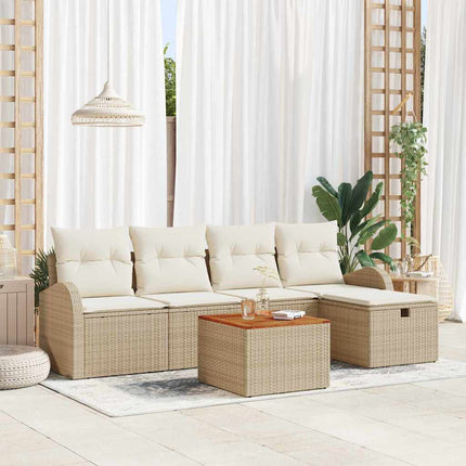 Trädgårdsoffset med kudde med lagring 6 pcs Beige Poly rattan