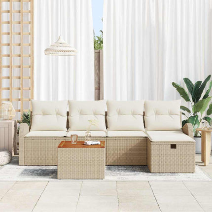 Trädgårdsoffset med kudde med lagring 6 pcs Beige Poly rattan