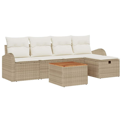 Trädgårdsoffset med kudde med lagring 6 pcs Beige Poly rattan