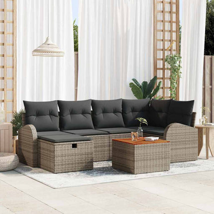 Trädgårdsoffset med kudde med lagring 7 pcs Grå Poly rattan