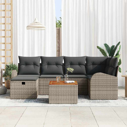 Trädgårdsoffset med kudde med lagring 7 pcs Grå Poly rattan