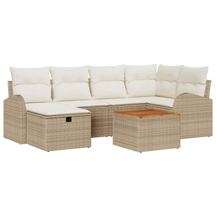 Trädgårdsoffset med kudde med lagring 7 pcs Beige Poly rattan