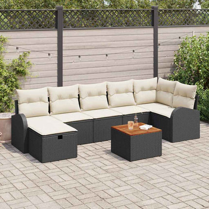 Trädgårdsoffset med kudde med lagring 8 pcs Svart Poly rattan