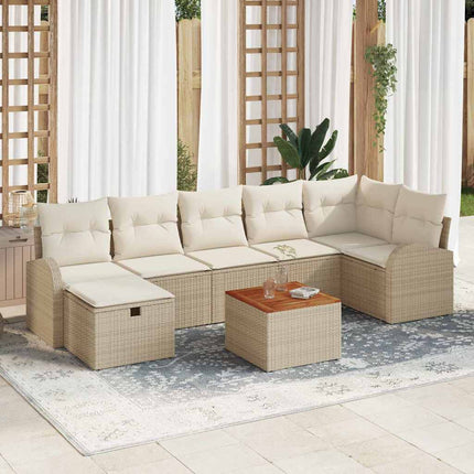 Trädgårdsoffset med kudde med lagring 8 pcs Beige Poly rattan