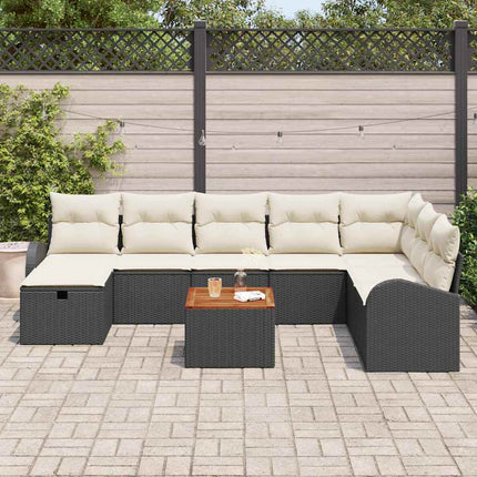 Trädgårdsoffset med kudde med lagring 9 pcs Svart Poly rattan