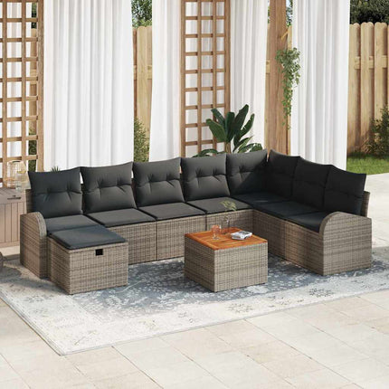 Trädgårdsoffset med kudde med lagring 9 pcs Grå Poly rattan