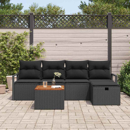 Trädgårdsoffset 6 st Svart Poly rattan