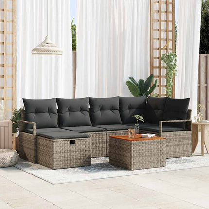 Trädgårdsoffset med kudde med lagring 7 pcs Grå Poly rattan