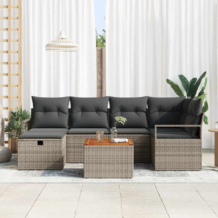 Trädgårdsoffset med kudde med lagring 7 pcs Grå Poly rattan
