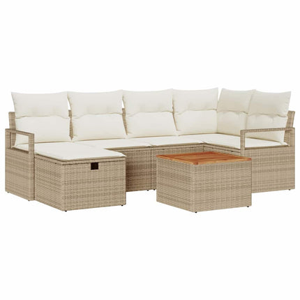 Trädgårdsoffset med kudde med lagring 7 pcs Beige Poly rattan
