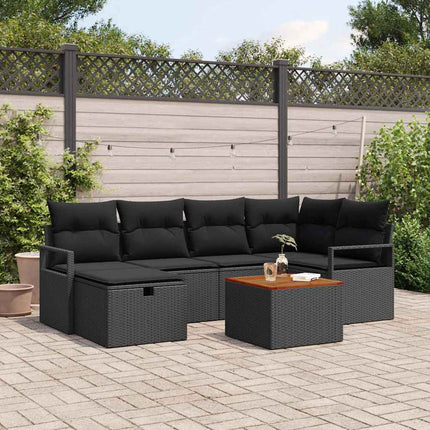 Trädgårdsoffset 7 st Svart Poly rattan