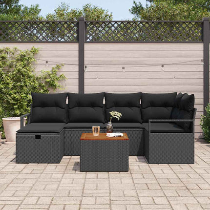 Trädgårdsoffset med kudde med lagring 7 pcs Svart Poly rattan