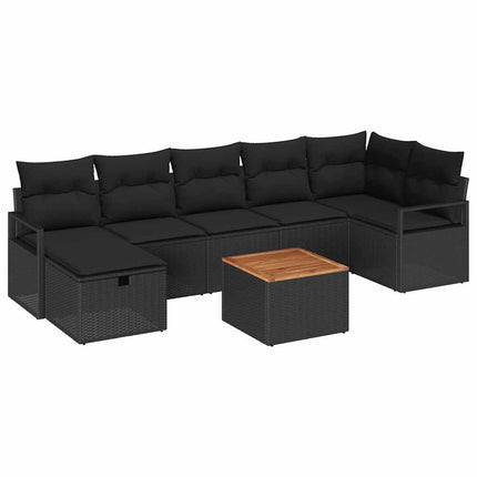 Trädgårdsoffset med kudde med lagring 8 pcs Svart Poly rattan