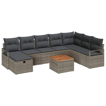Trädgårdsoffset med kudde med lagring 9 pcs Grå Poly rattan