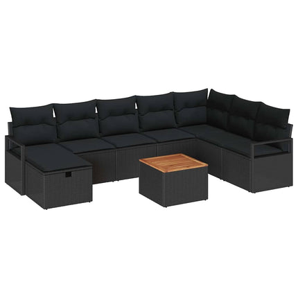 Trädgårdsoffset 9 st Svart Poly rattan