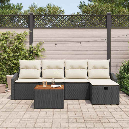 Trädgårdsoffset med kudde med lagring 6 pcs Svart Poly rattan