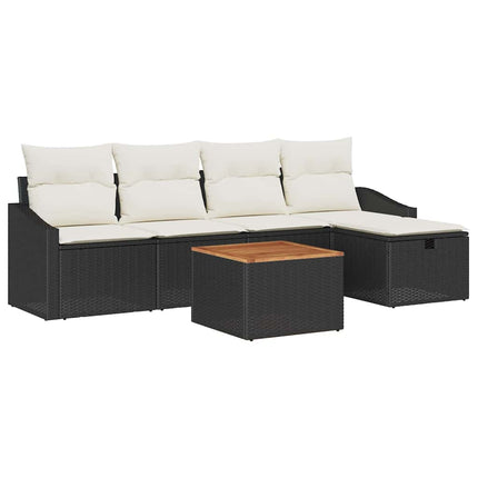 Trädgårdsoffset med kudde med lagring 6 pcs Svart Poly rattan
