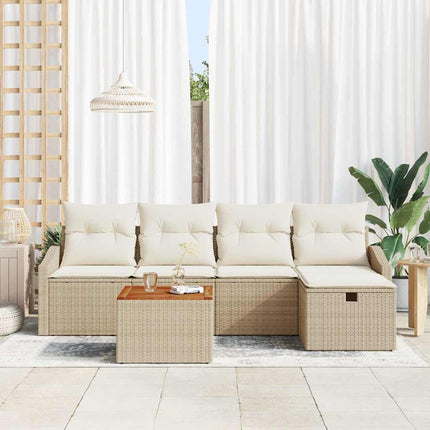Trädgårdsoffset med kudde med lagring 6 pcs Beige Poly rattan