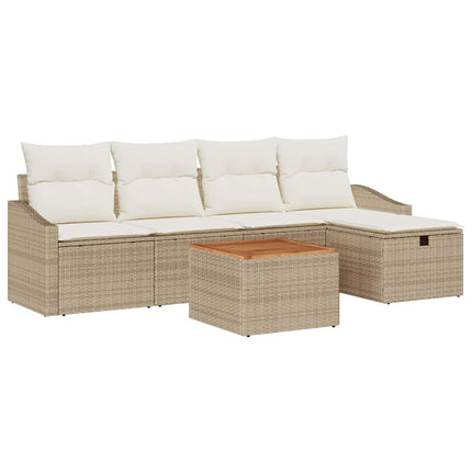 Trädgårdsoffset med kudde med lagring 6 pcs Beige Poly rattan