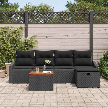 Trädgårdsoffset med kudde med lagring 6 pcs Svart Poly rattan