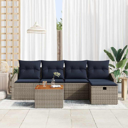 Trädgårdsoffset med kudde med lagring 6 pcs Grå Poly rattan