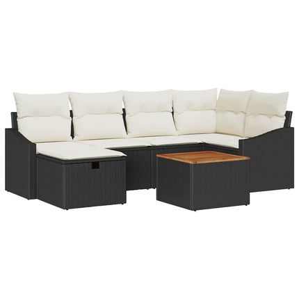 Trädgårdsoffset med kudde med lagring 7 pcs Svart Poly rattan