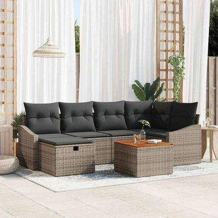 Trädgårdsoffset med kudde med lagring 7 pcs Grå Poly rattan